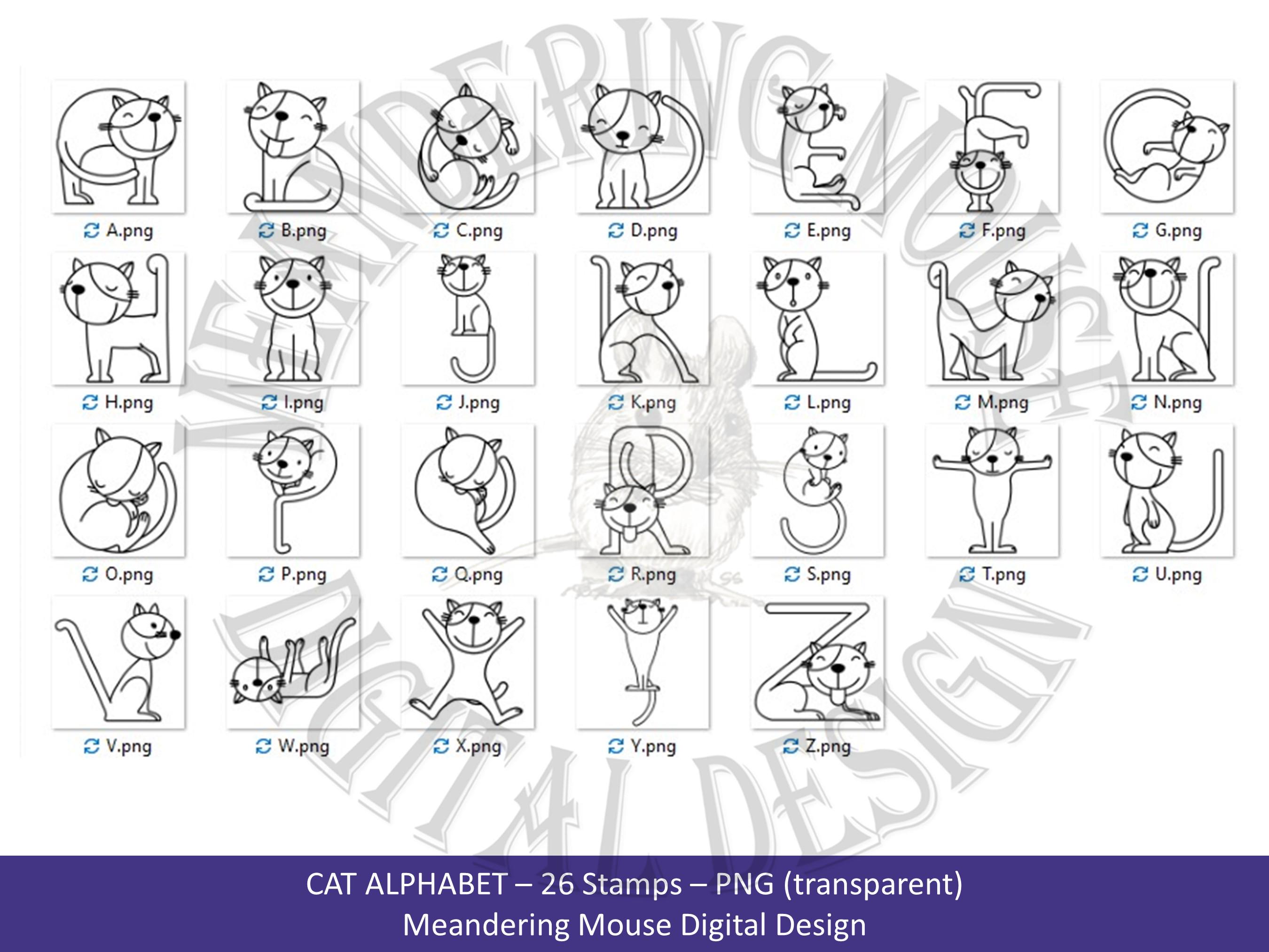 Alphabet Cats Digital Stamps: A-Z Feline PNG Clipart (digital Download ...