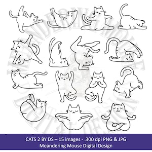 YOGA CATS 2 by DS - (digital stamp, digi stamp, outline, cats in yoga poses, gato, personal and commercial use, png, jpg)