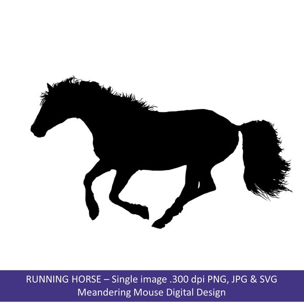 RUNNING HORSE - Silhouette (gallop, galloping, running, horse, stallion, mare, wild horse, jpg, png, svg)