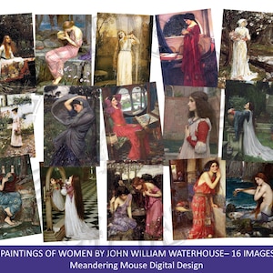 Women of Waterhouse - John William Waterhouse-schilderijen, Arthuriaanse dames, Junk Journal-kaarten, journaling, collage, digitaal, afdrukbare pagina's