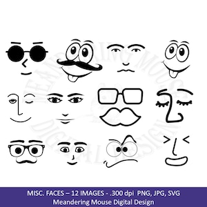 GEZICHTEN DIVER. - Digi Stamps (digitale stempel: gezichten, ogen, neus, mond, gelaatstrekken, tekenfilmgezichten, svg, png, jpg)