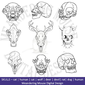 CRÂNES - Digi Stamps - humain, loup, rat, chat, diable, crânes de cerf, svg, jpg, png, plaisir d'Halloween !
