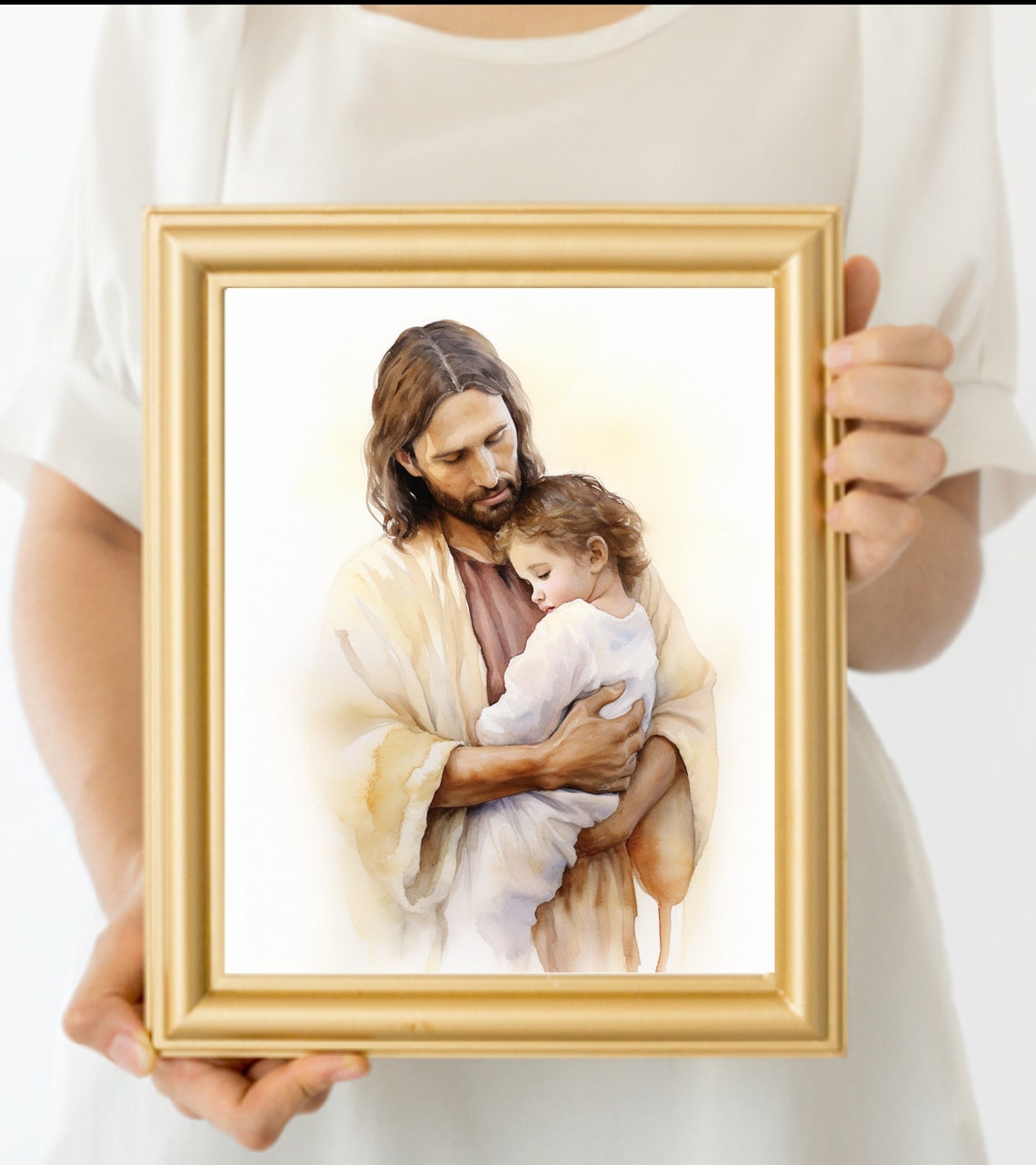 JESUS CHRIST - Watercolor Image of Jesus Carrying Child, Compassion ...