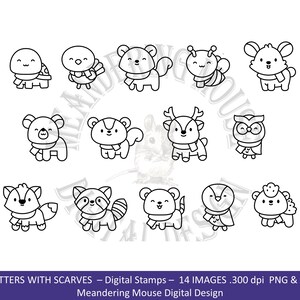 森の生き物たち（スカーフを巻いている） - デジタルスタンプ