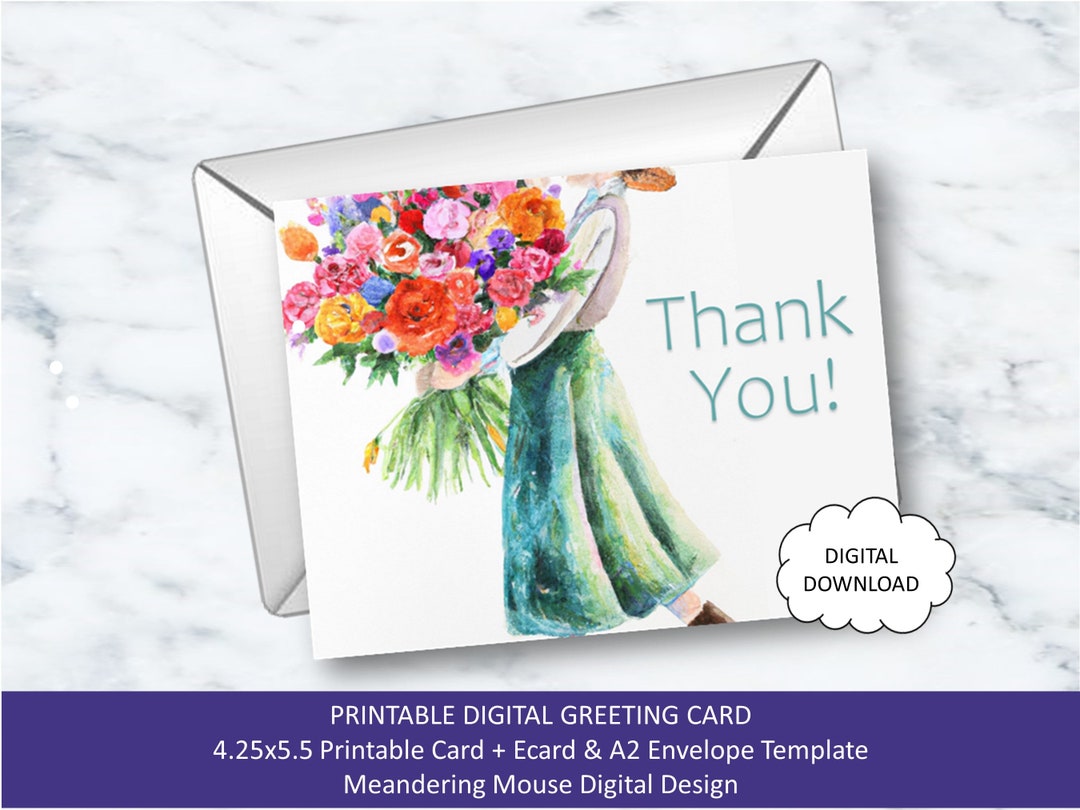 Floral Bouquet Thank You Card – Printable Greeting Card (digital ...
