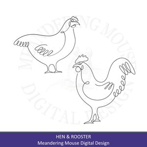 HEN & ROOSTER - One line art (chickens, single continuous line art, minimalist, simple, clean, kitchen, jpg, personal and commercial use)