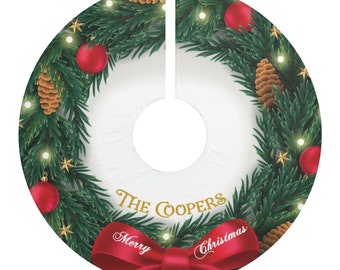 Personalized Christmas Tree Skirt | 44 & 57 Inches | Customized with your Family's Name | Custom Christmas Tree Decoration