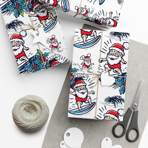 Gift Wrap Papers - Surfing Santa Christmas Wrapping Paper, Tropical Xmas, Holiday Gift Wrap, Festive Gift Wrap, Unique Gift Wrap, Wrapping