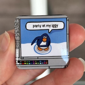 Club Penguin Button Pin: Square Penguin Art - Nostalgic Gift
