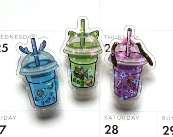 Toontown Bubble Tea Pin: Holographic Acrylic Boba Tea