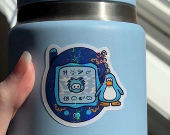 Holographic Club Penguin Stickers: 2000s Nostalgia, Water Resistant