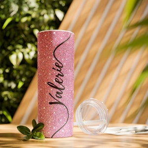 Custom Glitter Tumbler Cup with Lid and Straw, Personalized Glitter Name Tumbler, Cute Chunky Glitter To Go Cup Birthday Gift for Her