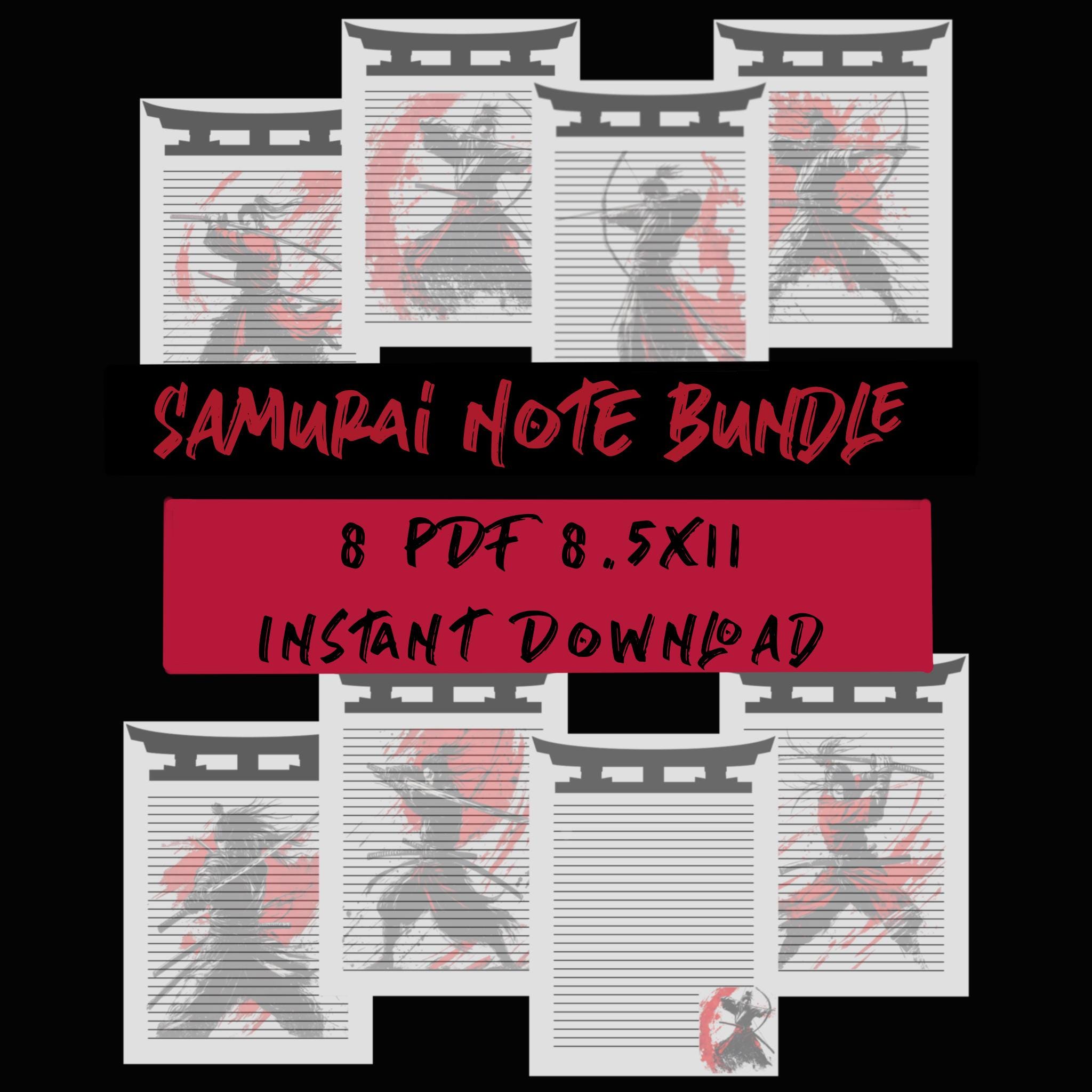 Samurai Paper Notes Samurai Notes Printable Bundle Japanese Stationery 8 PDF Designs 8.5x11 ...