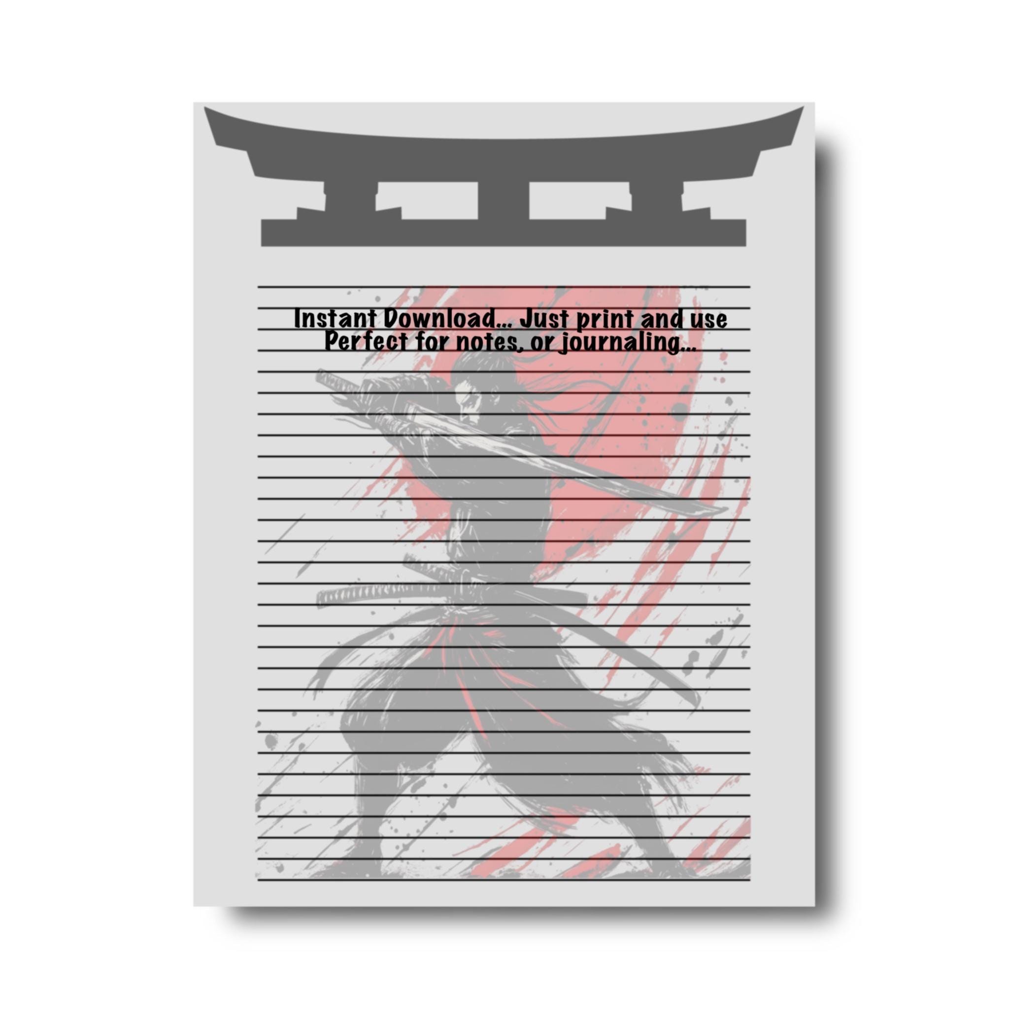 Samurai Paper Notes Samurai Notes Printable Bundle Japanese Stationery 8 PDF Designs 8.5x11 ...