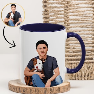 Custom Mug with Owner and Pet Portrait Cartoon Style Family Dog Cat Mug with Dog Cat Coffee Mug Personalized Mug Pet Lover Gift Memorial