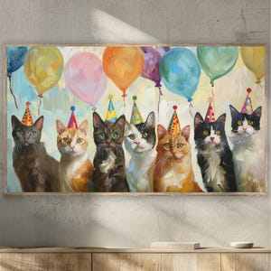 Katzen Kunst Alles Gute zum Geburtstag Rahmen Tv Kunst Kindergeburtstag Party Tiere Samsung Tv Art Geburtstagsdekoration Katzenmama TV Kunst Katzenmalerei Luftballons