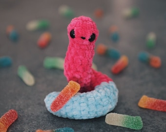 Sour Gummy Worm Amigurumi Crochet Pattern | Posable Candy (PDF Pattern)