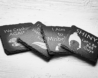 Serenity Soars: Firefly-inspired Slate Coasters - Set of 4 Rough-Edged Slate Coasters - Firefly-themed Slate Coasters
