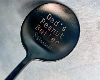 Spoonful of Joy: Personalized Engraved Black Peanut Butter Spoon - Large Black Spoon With Laser Engraving  - Great Peanut Butter Spoon