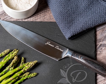 Custom Engraved Chef Knife – 8" Stainless Steel, Pakka Wood Handle