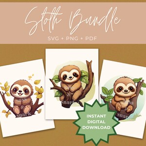 Sloth SVG para designs de impressão sob demanda, produtos digitais, uso comercial e muito mais! Inclui Preguiça PNG, clipart de preguiça para ótimos presentes de preguiça