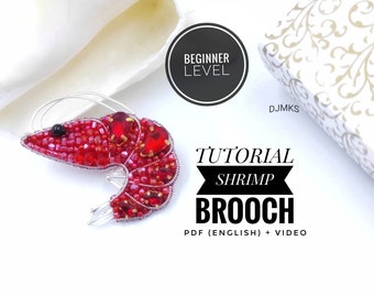 Beginner brooch pattern pdf shrimp brooch, embroidery brooch tutorial for women, do it yourself gifts for women