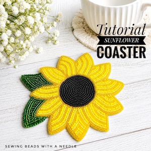 Sonnenblumen-Untersetzer-Perlenmuster (PDF + Video-Anleitung), Tassenuntersetzer aus Rocailles, Digitaler Download, Geschenk für Kaffeeliebhaber, Küchengeschenk für Sie