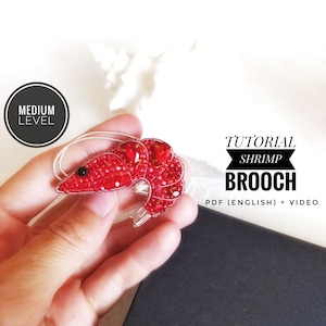 Shrimp brooch PDF Beginner pattern,  embroidery brooch tutorial for women, do it yourself gifts, ocean animal tutorial, sea animal jewelry