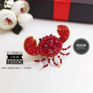 DIY PDF Tutorial of Crab brooch,  Embroidery Crab pattern, bead ocean animal tutorial, bead patterns for adults, zodiac gift for best friend