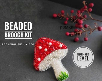 Paddenstoelbroche met kralen, natuursieradenset, maak je eigen sieradenset, natuurliefhebbercadeaus, Wildwide-sieraden