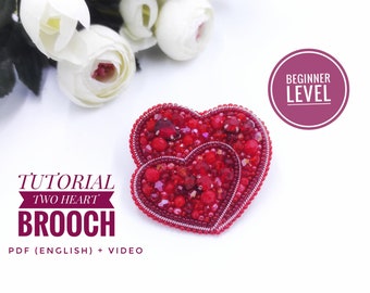 PDF Tutorial Two heart Brooch, heart craft tutorial, do it yourself heart , embroidery heart gift, valentine for daughter