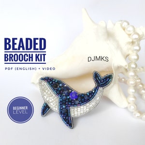 Beadwork kit for creating whale brooch, ocean animal gift, bead embroidery kit, beginner embroidery bead kit