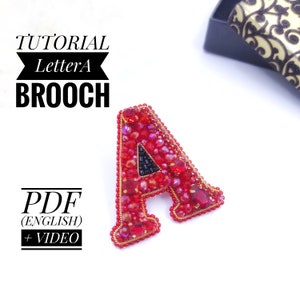Tutorial Letter A Brooch, Beaded pattern tutorial, do it yourself, embroidery kit gift