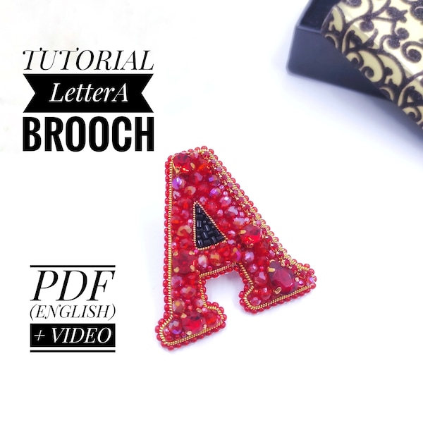Tutorial Letter A Brooch, Beaded pattern tutorial, do it yourself, embroidery kit gift