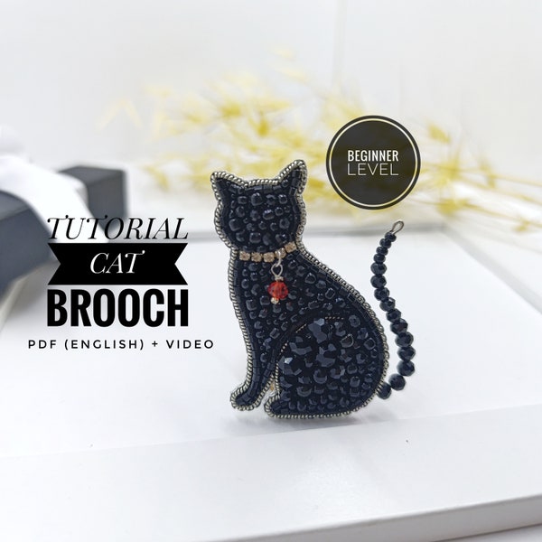 Beginner beading Tutorial cat brooch, pet decor, beading cat pattern, beadwork tutorial for women, beaded broch patterns, cat lover gift