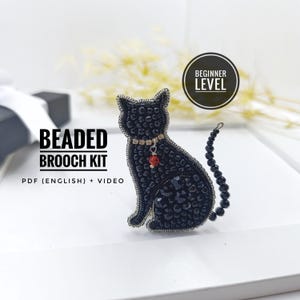 Beadwork Kit for Creating Cat Brooch: Pet Mom Gift, Cat Lover Gift, Embroidery Beads Kits, Beginner Bead Kit, Do It Yourself Kits, Black Cat