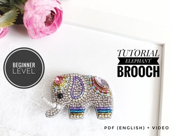 Beginner beading Tutorial elephant brooch, beadwork tutorial for women, craft kits for women, exotic animal jewelry, DIY animal tutorial