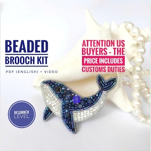 Beadwork kit for creating whale brooch, ocean animal gift, bead embroidery kit, beginner embroidery bead kit