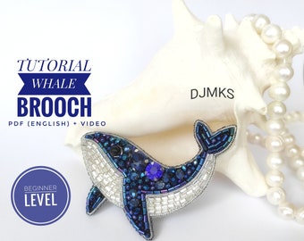 Beginner beading Tutorial whale brooch, beadwork tutorial for women, craft kits for women, ocean animal jewelry