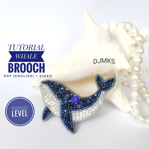 Beginner beading Tutorial whale brooch, beadwork tutorial for women, craft kits for women, ocean animal jewelry
