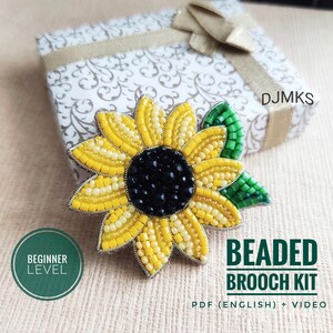 DIY Sunflower Beaded Brooch Kit: Beginner Embroidery Bead Kit Flower Brooch, make your own brooch pattern