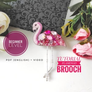 DIY jewelry making Flamingo brooch Tutorial, do it yourself, animal embroidery  tutorial for women, craft kits for women