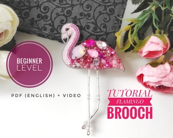 DIY jewelry making Flamingo brooch Tutorial, do it yourself, animal embroidery  tutorial for women, craft kits for women