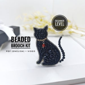 猫のブローチを作るためのビーズ細工キット、ペットママへのギフト、猫好きへのギフト、刺繍ビーズキット、初心者向けビーズキット、DIYキット、黒猫