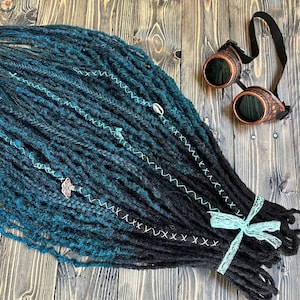 Ombre Dark brown to teal Synthetic Crochet Dreads Double Ended Boho turquoise set dark green Dreadlocks DE Dread Extensions
