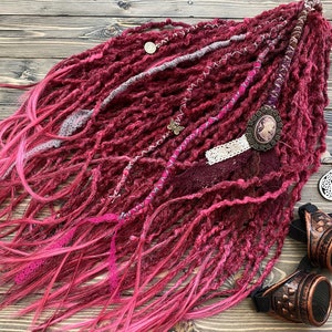 Ready to ship Deep pink Synthetic Crochet Dreads Double Ended Boho maroon set Bordeaux Dreadlocks DE Dread Extensions