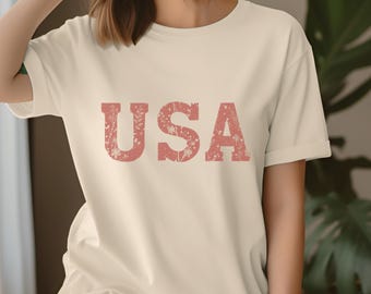 Camiseta floral de EE. UU., camiseta patriótica vintage para mujer, camiseta retro con la bandera estadounidense, camiseta gráfica boho de EE. UU., camiseta del 4 de julio, estilo Comfort Colors