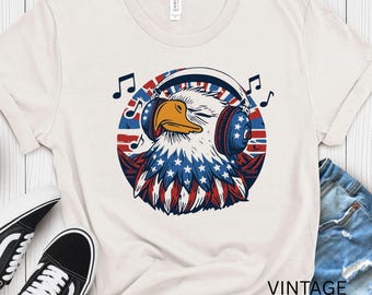 Camiseta Retro Merica Keep On Rockin, Camiseta con auriculares y águila patriótica, Camiseta del 250 aniversario de EE. UU., Camiseta para mamá del 4 de julio, Camiseta vintage americana
