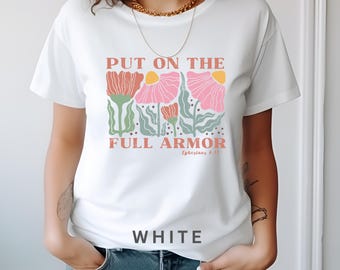 Camiseta Boho Armadura Completa de Dios Efesios 6:11 Camiseta Cristiana Mamá Camiseta Vintage Floral Fe Camiseta Comfort Colors® Camiseta Extra Grande Versículo Bíblico