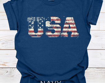 Camiseta vintage de EE. UU., camiseta con bandera estadounidense desgastada, camiseta patriótica para hombre, camiseta retro con gráfico de águila, camiseta del 4 de julio,
